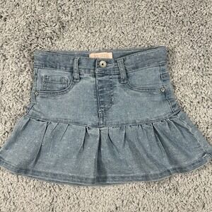 Girls Denim Ruffle Skort Size 5 – Adjustable Waist Blue Jean Skirt Shorts – Kids